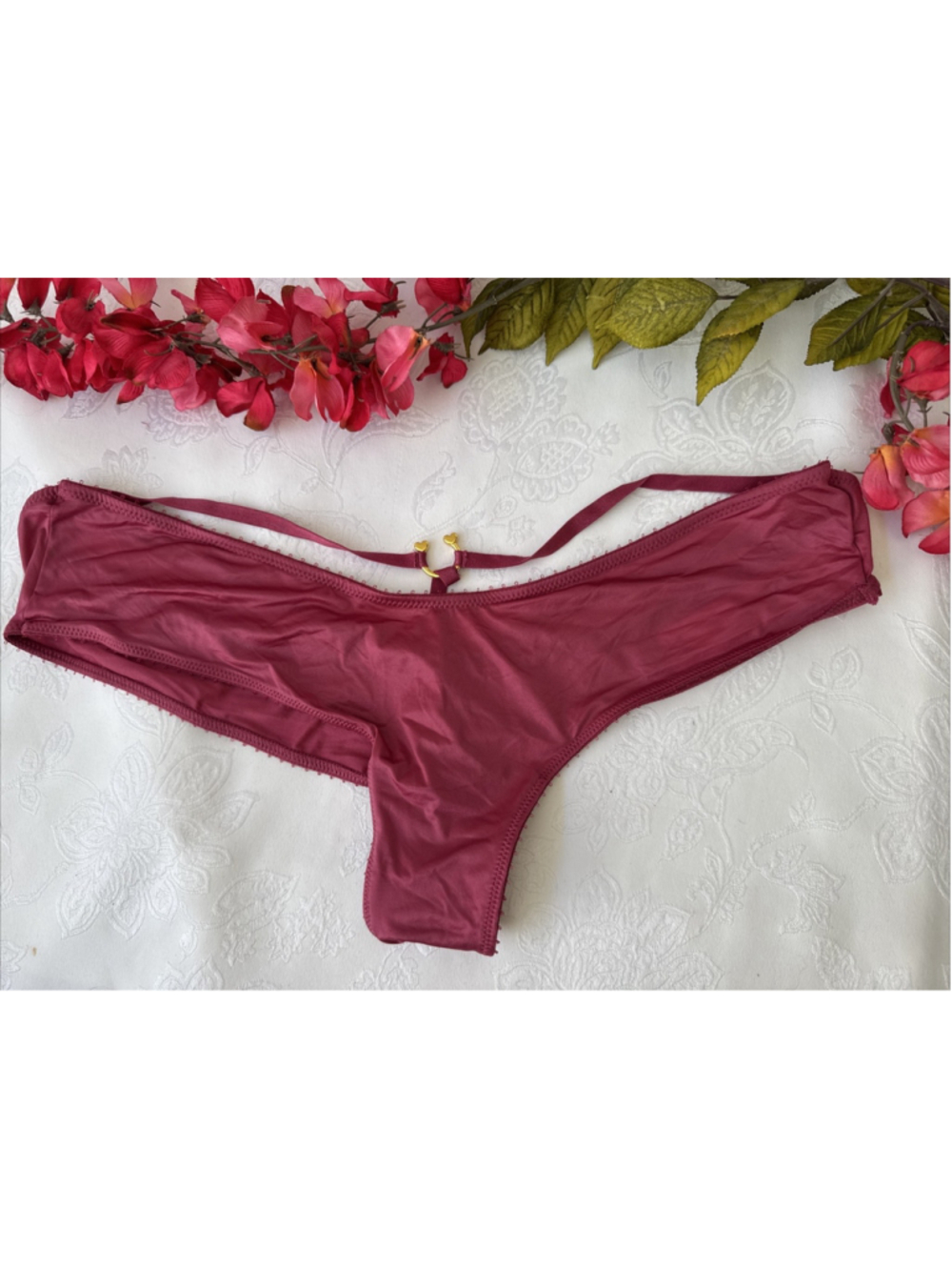 VICTORIA'S SECRET S PINK SILKY VERY SEXY LOW RISE CHEEKY GOLD CHARM PANTIES NWT